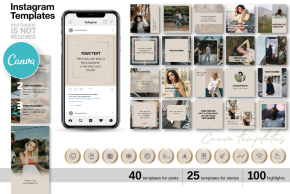 Download Beige CANVA Instagram Template Kit - Canva instagram Collection