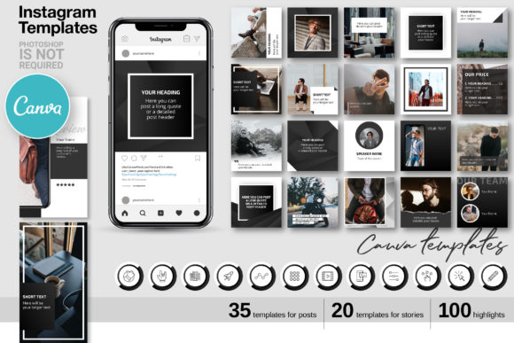 Download Black CANVA Instagram Template Kit 62 - Canva instagram Collection
